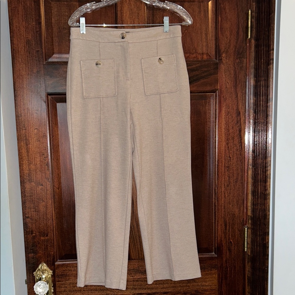 Rachel Zoe High-Rise Straight-Leg Knit Pants in Beige S